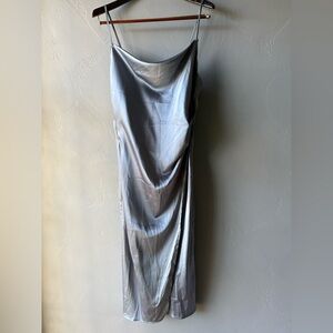 Molly Green Silver Silky Dress - Size L NWT